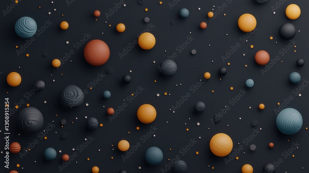 Wall mural a black background with many different colored spheres scattered throughout