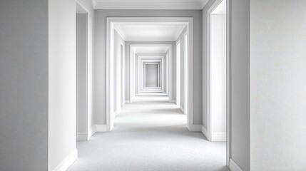 Obraz premium Empty hotel hallway perspective, bright, modern, architectural design