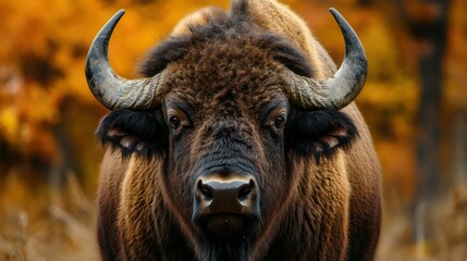 Custer State Park: American Buffalo Herd Roaming in Fall Season at Black Hills