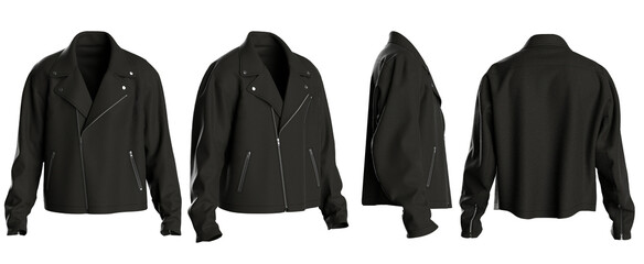 Black Leather Jacket Mockup - Front, Side, Back View 3D Render