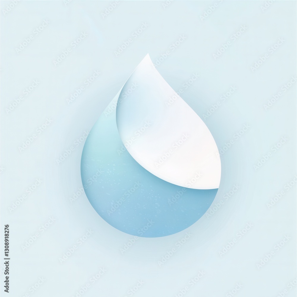 Poster minimalist logo design featuring a milk drop with smooth curves in soft blue and white tones for mod