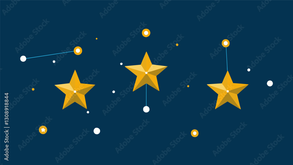 Poster three bright stars connected by straight lines resembling the stoic symbol of the triskelion.. vecto