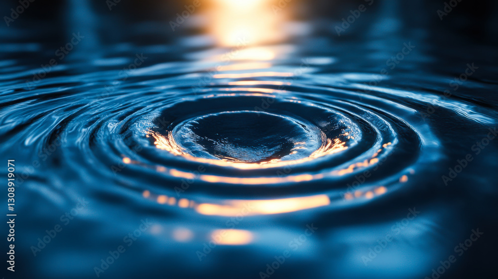 Poster ripples create mesmerizing patterns on water surface during golden hour reflections