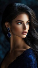 Fototapeta premium A high-end fashion portrait of a stunning model wearing elegant sapphire earrings