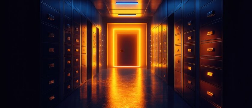 A long hallway with multiple lockers, ideal for education and school-themed projects