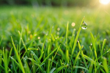 Dewdrop on Grass Blade at Sunrise