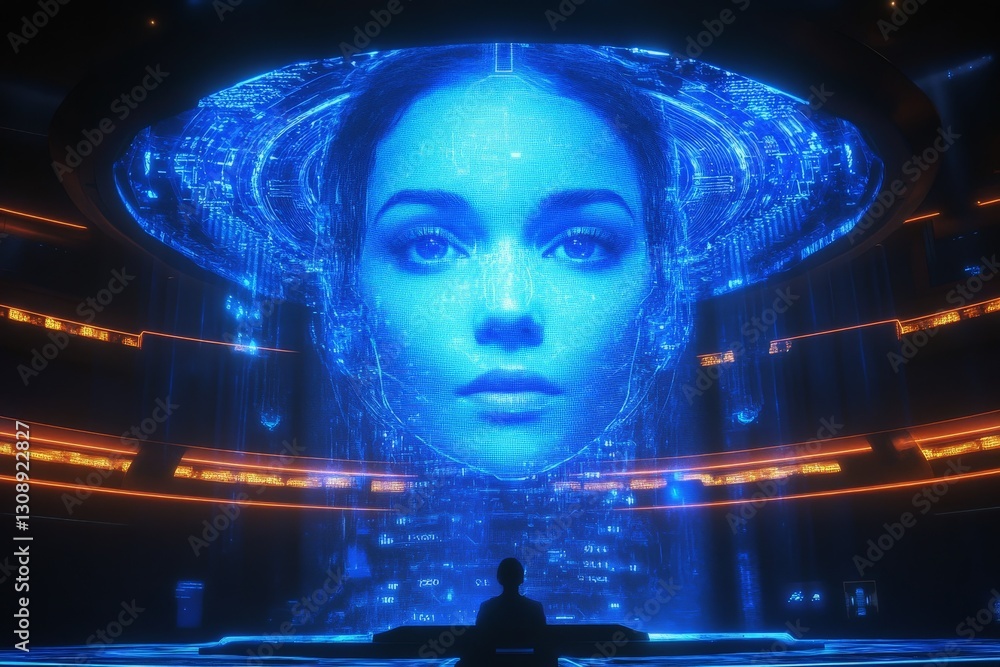 Aufkleber Advanced artificial intelligence interface displayed in a futuristic environment during a high-tech interaction