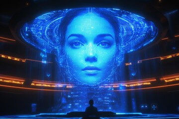 Advanced artificial intelligence interface displayed in a futuristic environment during a high-tech interaction