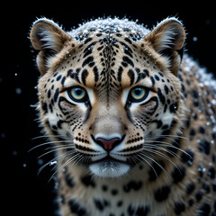 Fototapeta premium Snow leopard against black background.