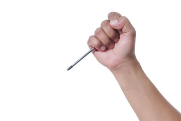 hand holding screwdriver on an isolated with background