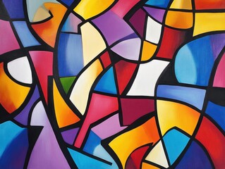 Fototapeta premium Abstract painting with bold, contrasting colors and irregular shapes, reflecting a modern craft style with a playful, handcrafted vibe