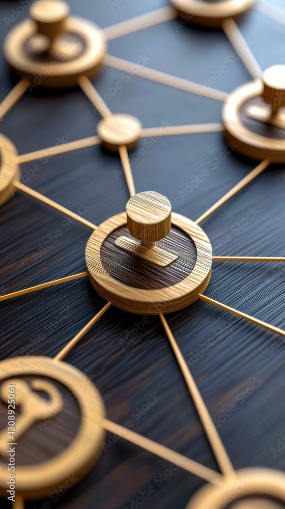 Aufkleber wooden interconnected network illustrating a distributed system representing a social media platform