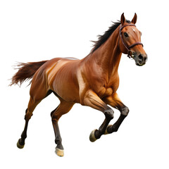 Fototapeta premium Strong bay horse galloping with speed and grace isolated on white background