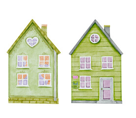 house  green watercolor illustration 