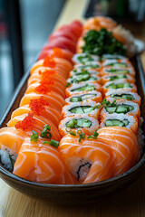 Assorted sushi platter offering vibrant flavors and culinary artistry delight