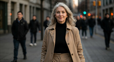 Stylish Older Woman Walking Through City