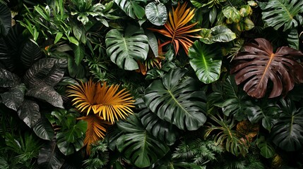 Naklejka premium Lush Tropical Leaves Wall Texture Background