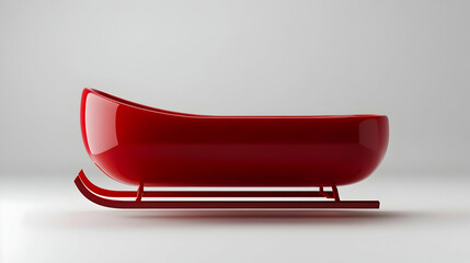 Glossy Red Sleigh Object Isolated on White Background with Side View Studio Lighting