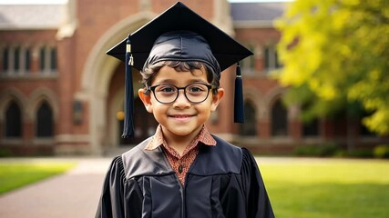 Little indian boy in robe and college graduate cap