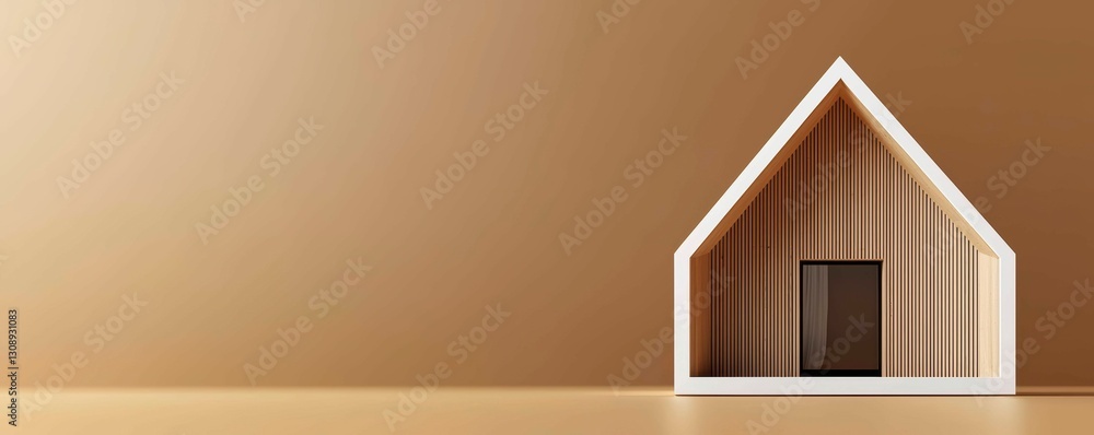 Poster minimalist model house with a frame against soft brown background design interior element 3d render