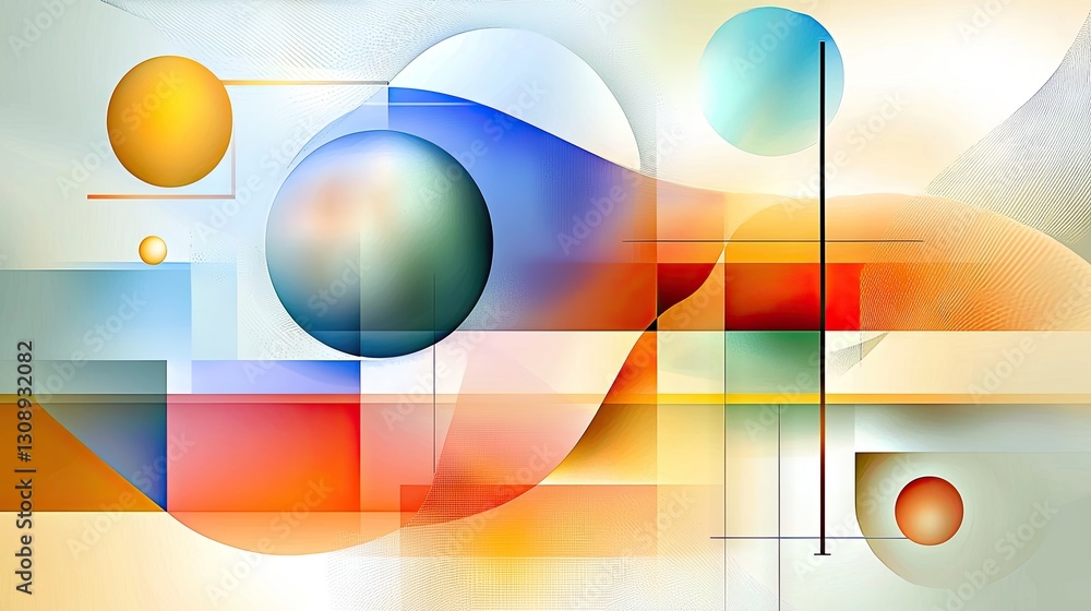 Poster a delicate, pastel-toned abstract design with floating geometric elements and noise grain.