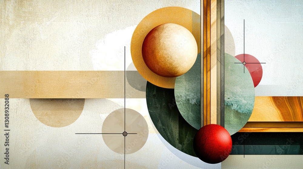 Poster a delicate, pastel-toned abstract design with floating geometric elements and noise grain.