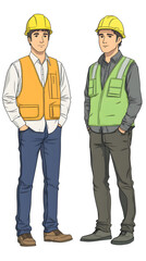 Two people wearing construction safety
