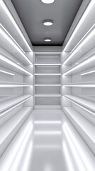 Obraz premium Illuminated Empty Retail Space Interior with Shelves in a Clean White Aesthetic Design Concept