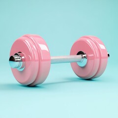 Obraz premium A pink and silver dumbbell rests on a light blue surface