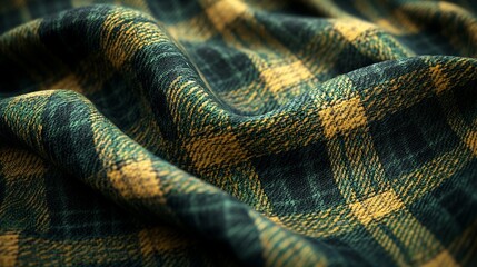 Green gold plaid fabric texture, draped, studio, textile background, clothing