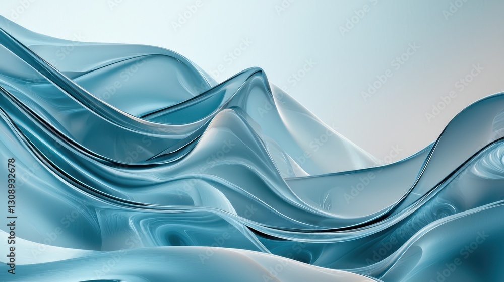 Poster translucent blue waves undulate smoothly, creating a serene visual effect. the gentle curves and flo