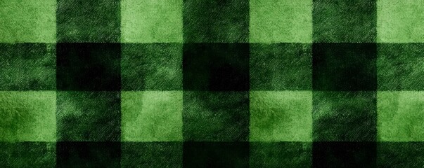 Green and Black Textured Plaid Fabric Background with Visible Weave and Soft Fuzzy Surface