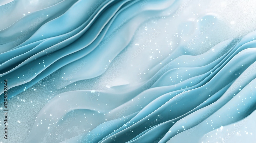 Poster soft blue waves undulate gently, creating a serene and calming effect. sparkling particles add a tou