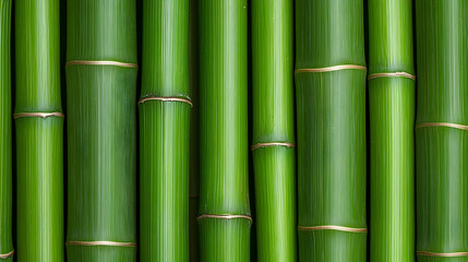 Fototapeta premium Vertical Arrangement Of Shiny Green Bamboo Stems With Copper Accents Forming A Pattern