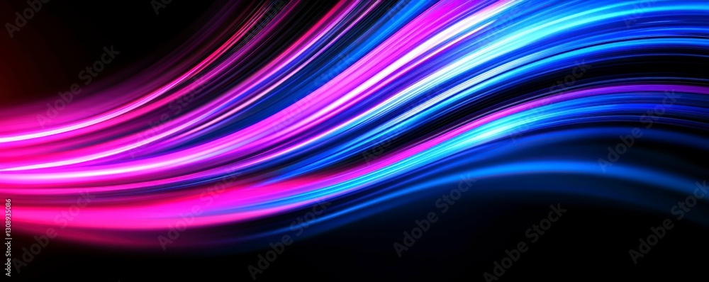 Poster dynamic streamlines of light in abstract motion with vivid pink and blue hues on a black canvas