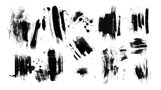 Dark Scribbles Abstract Ink Brush Strokes Isolated in transparent