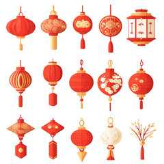 Collection of Decorative Red and Gold Chinese New Year Lanterns