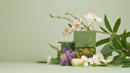 Floral display with green blocks