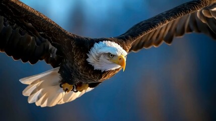 Obraz premium Bald Eagle Flying Against Blue Sky Displaying Grace and Power in Wildlife Photography at its Finest