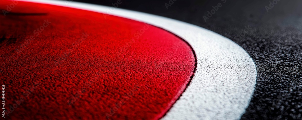 Poster abstract macro red and white curved lines on asphalt texture with black background view