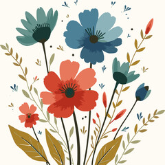 A modern vector-style floral illustration featuring abstract, easily editable.