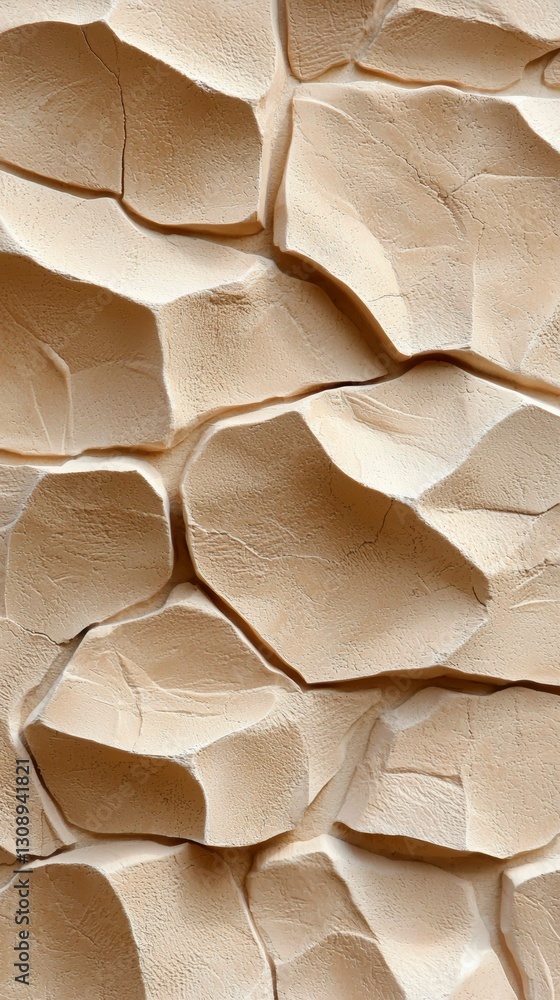 Aufkleber textured stone wall facade with interlocking beige rock shapes and angular features background