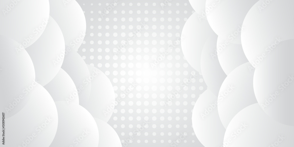 Poster abstract background with circles and halftone dots pattern.