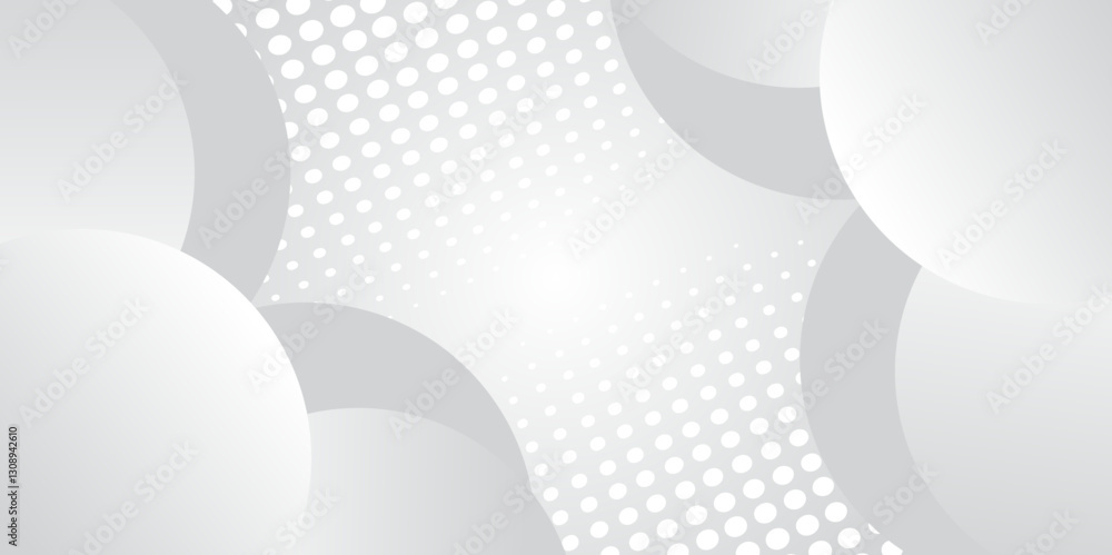 Poster abstract background with circles and halftone dots pattern. grey and white backdrop.