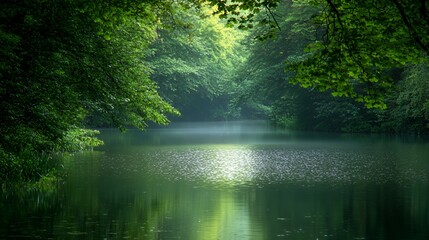 Serene River Scene in Lush Green Forest