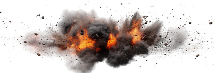 An explosive burst releases intense energy, sending a vivid cloud of smoke and debris into the air, illustrating the power of ammunition in action at an unspecified location