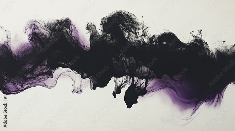 Poster a captivating display of purple and black ink spreading in water, creating intricate, flowing shapes