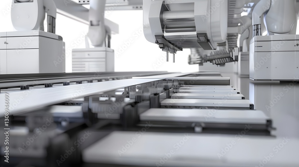 Poster advanced robotic arms operating on a precision assembly line in a modern manufacturing facility