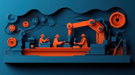 Collaborative Team of Engineers Working Together on Complex Machinery