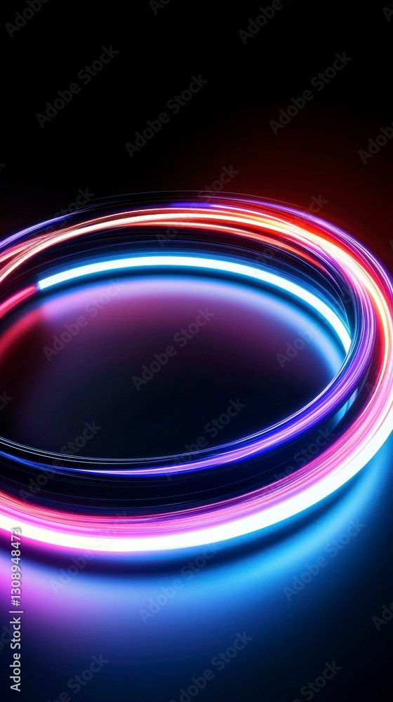 Poster luminous orbiting rings of light futuristic abstract design circular neon elements on dark backdrop